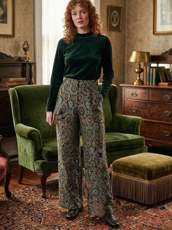 Mr. Larkin Pants - Mr. Larkin Tapestry High Waist Floral Brocade Wide Leg Pants